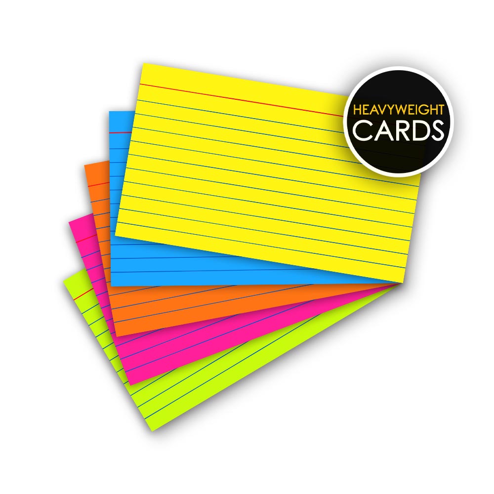 Assorted NEON Color Index Cards Ruled 3 x 5in 100 Count 03574