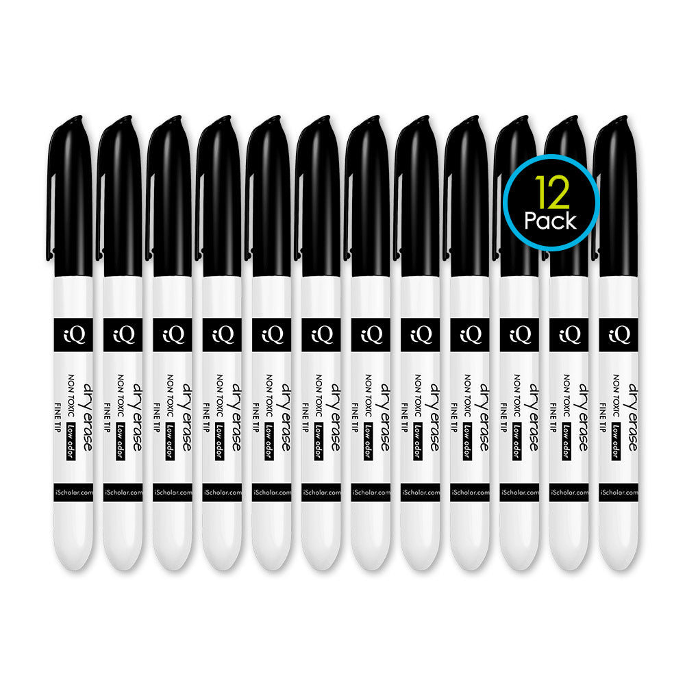 12 Pack iQ Dry Erase Markers Fine Tip - Pen Style Black 43125