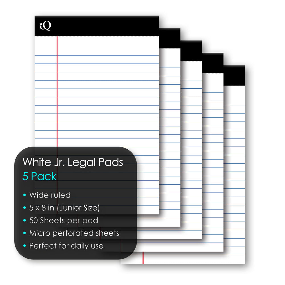 5 Pack iQ Jr. Legal Pads White 5 x 8in 250 Sheets 65805