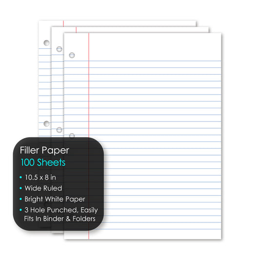 Filler Paper Wide Ruled 10.5 x 8in 100 Sheets 81100
