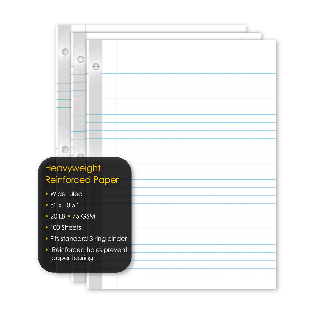 iQ Reinforced Filler Paper Wide Ruled 10.5 x 8in 100 Sheets 83110