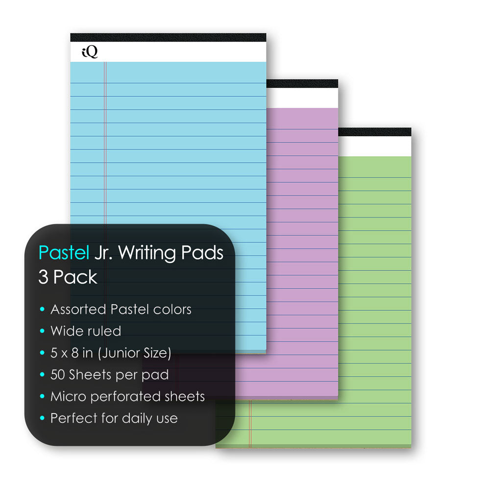 3 Pack iQ Pastel Jr. Writing Pads 5 x 8in 150 Sheets 85803