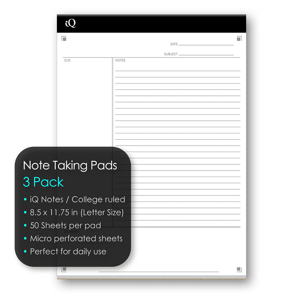 3 Pack iQ Note Taking Pads 8.5 x 11.75in 150 Sheets 88110
