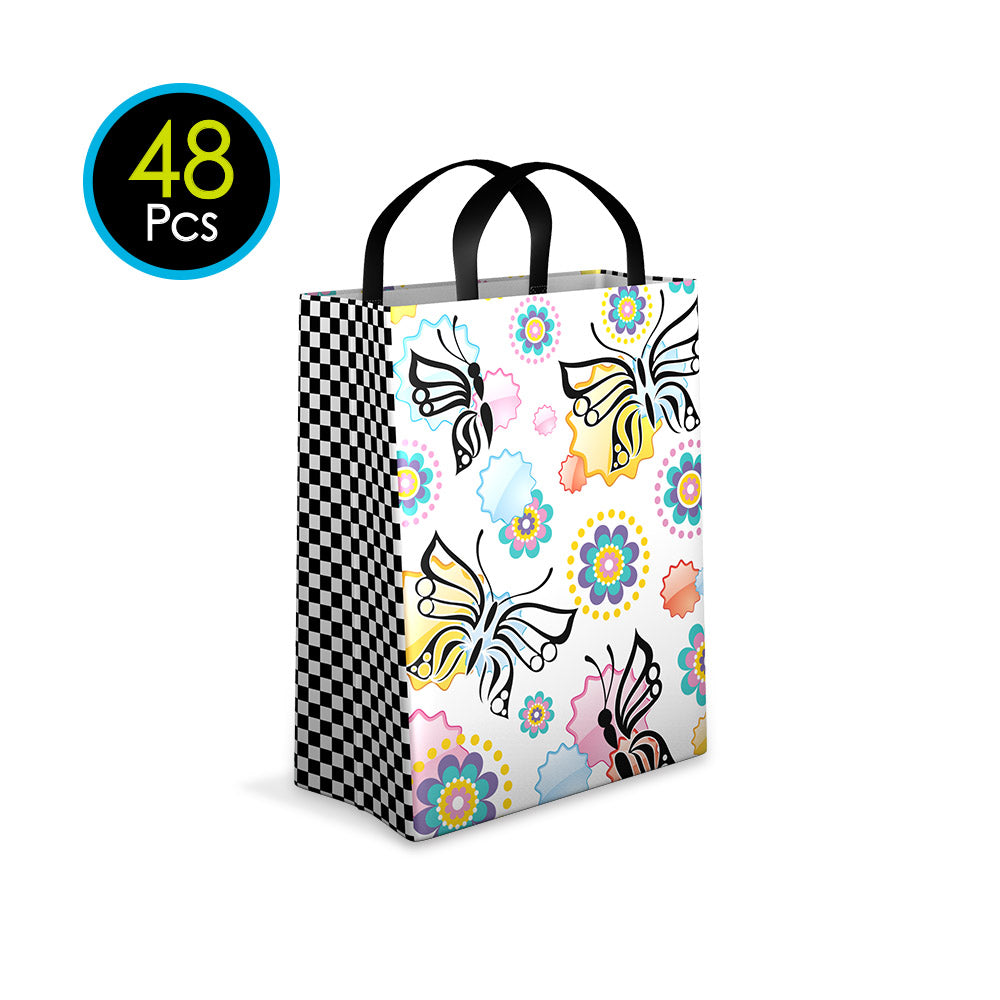 48 Pcs PP Reusable Shopping Bags Butterfly Design Small 9.75" x 12" x 5" 99913