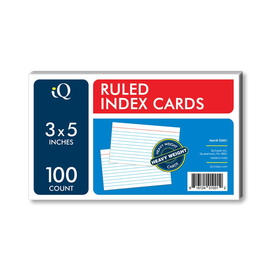 White Index Cards Ruled 3 x 5in 100 Count 03501