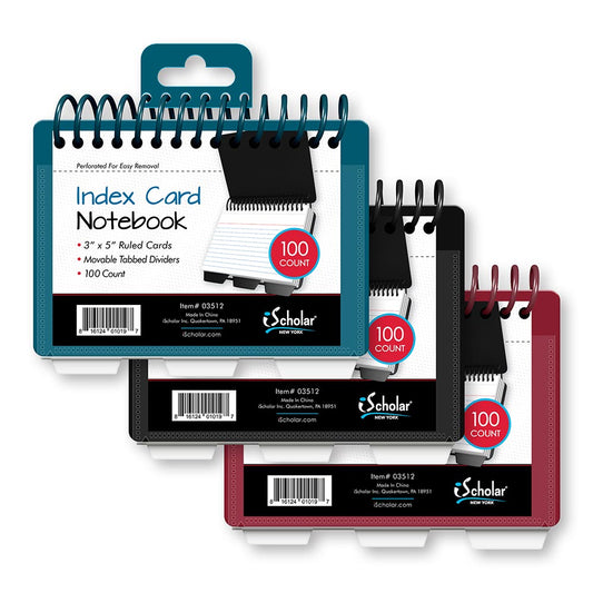 Index Cards Book Poly Wire with 3 Tabs Ruled 3 x 5in 100 Count 03512