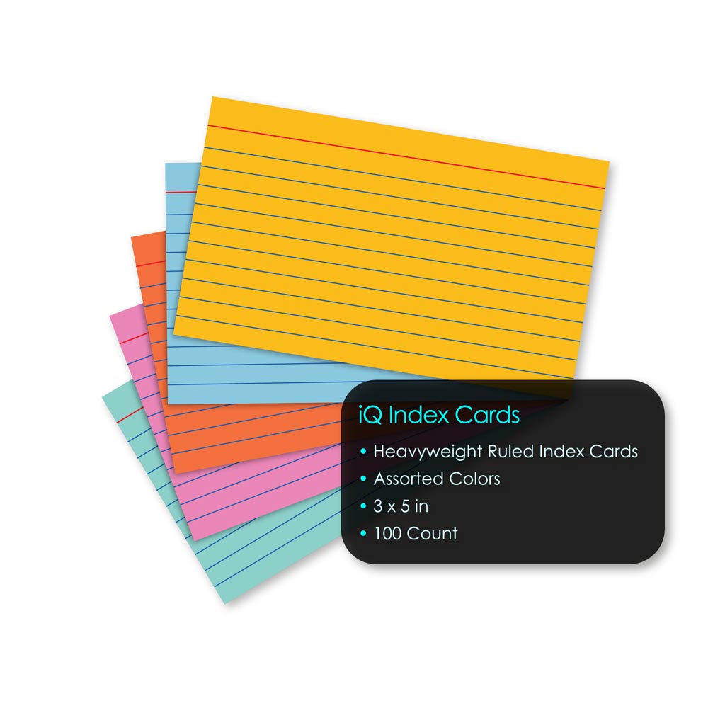 Assorted Colored Index Cards Ruled 3 x 5in 100 Count 03516 – iScholar, NY