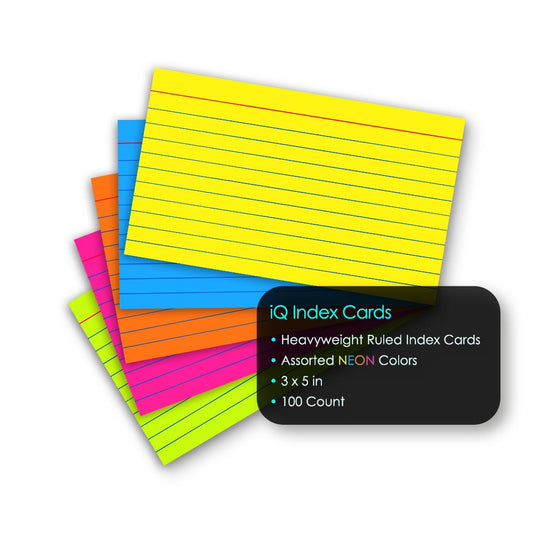 Assorted NEON Color Index Cards Ruled 3 x 5in 100 Count 03574