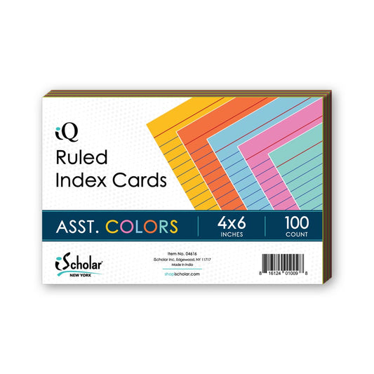 Assorted Colored Index Cards Ruled 4 x 6in 100 Count 04616