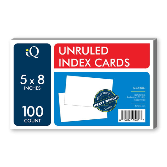 White Index Cards Unruled 5 x 8in 100 Count 05804