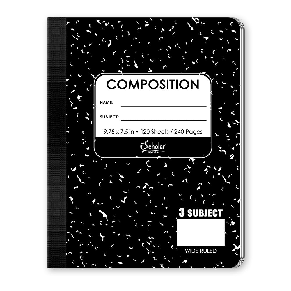 3 Subject Marble Composition Notebook Wide Ruled 9.75 x 7.5in 120 Sheets 10113