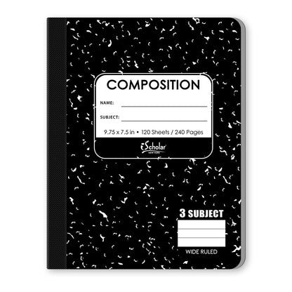 3 Subject Marble Composition Notebook Wide Ruled 9.75 x 7.5in 120 Sheets 10113
