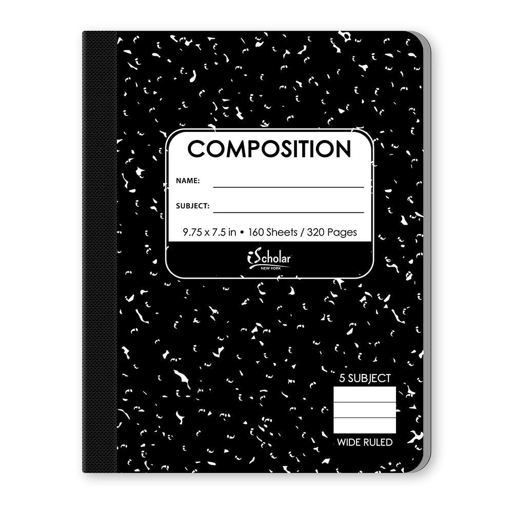 5 Subject Marble Composition Notebook Wide Ruled 9.75 x 7.5in 160 Sheets 10115
