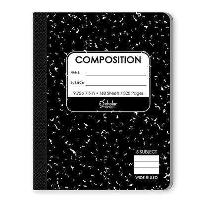 5 Subject Marble Composition Notebook Wide Ruled 9.75 x 7.5in 160 Sheets 10115