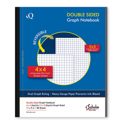 Double Sided Graph Ruled 4sq/in & 5sq/in Notebook 11 x 9in 80 Sheets 10545