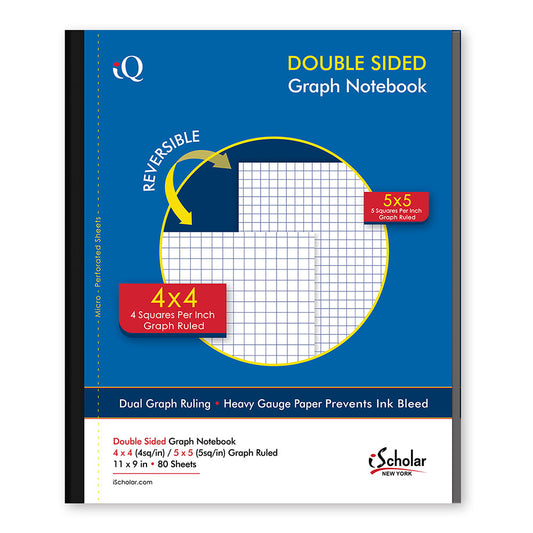 Double Sided Graph Ruled 4sq/in & 5sq/in Notebook 11 x 9in 80 Sheets 10545