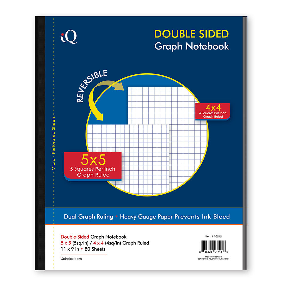 Double Sided Graph Ruled 4sq/in & 5sq/in Notebook 11 x 9in 80 Sheets 10545