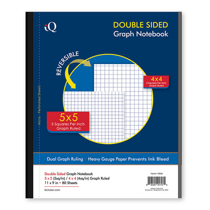 Double Sided Graph Ruled 4sq/in & 5sq/in Notebook 11 x 9in 80 Sheets 10545