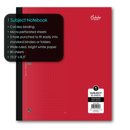 1 Subject Coil-less Notebook Wide Ruled 10.5 x 8.5in 80 Sheets 10581