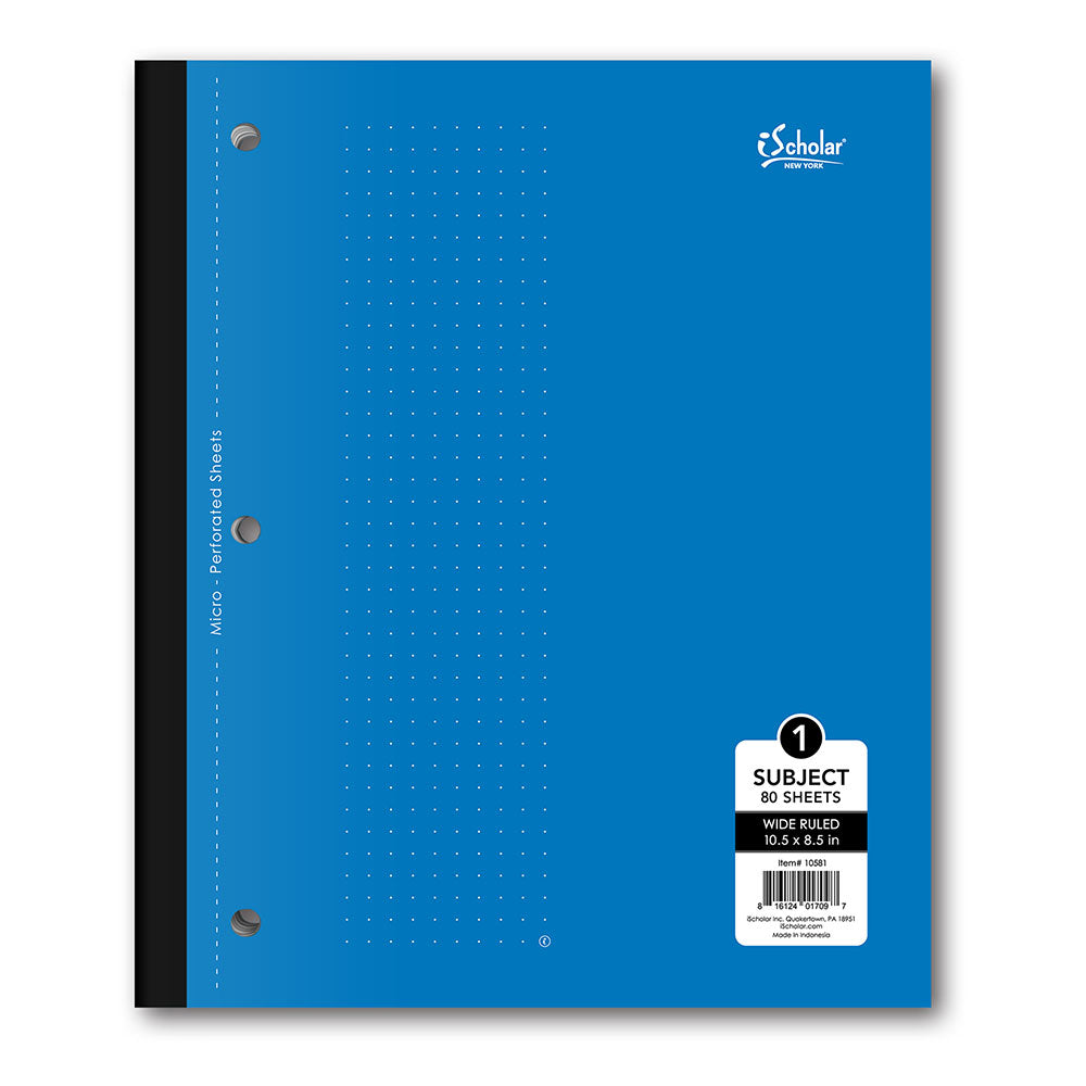 1 Subject Coil-less Notebook Wide Ruled 10.5 x 8.5in 80 Sheets 10581