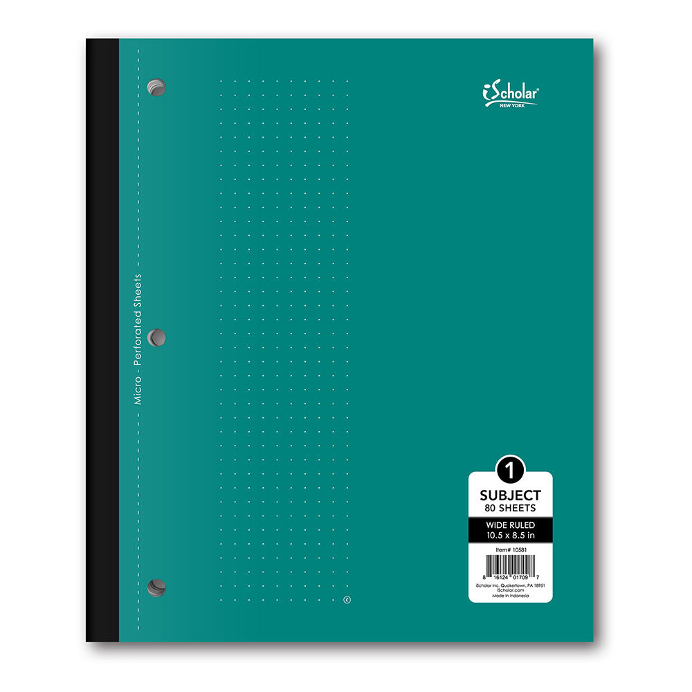 1 Subject Coil-less Notebook Wide Ruled 10.5 x 8.5in 80 Sheets 10581