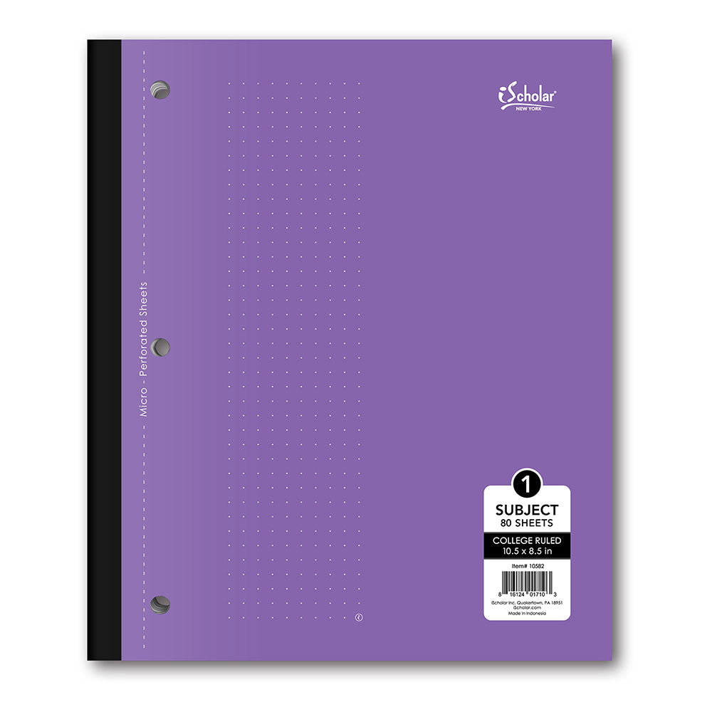 1 Subject Coil-less Notebook College Ruled 10.5 x 8.5in 80 Sheets 10582