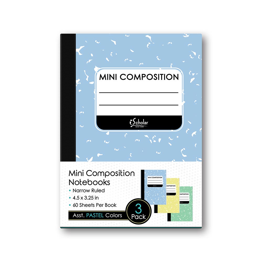 3 Pack Mini Composition Book Narrow Ruled 4.5" x 3.25" 180 Sheets 13333