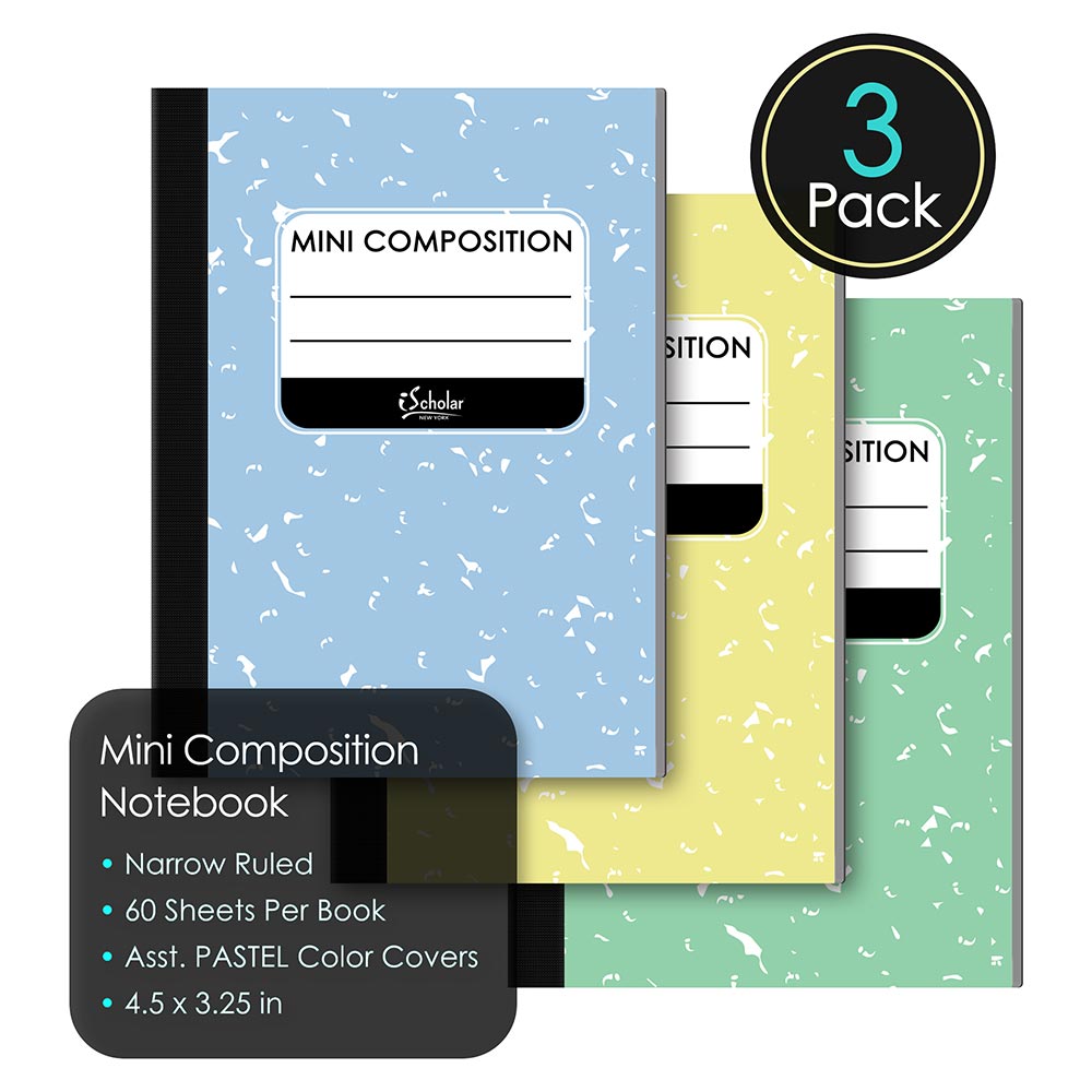 3 Pack Mini Composition Book Narrow Ruled 4.5" x 3.25" 180 Sheets 13333