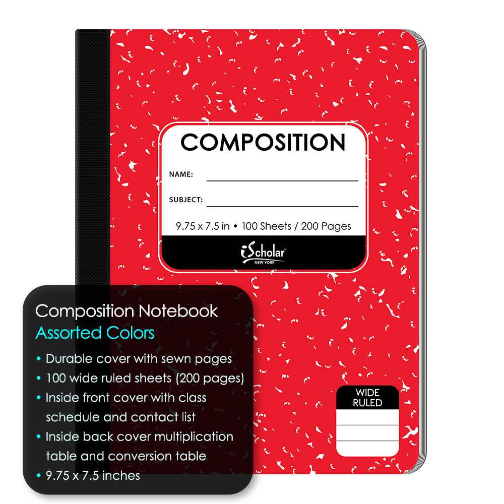 Asst. Color Composition Notebook Wide Ruled 9.75 x 7.5in 100 Sheets 18100