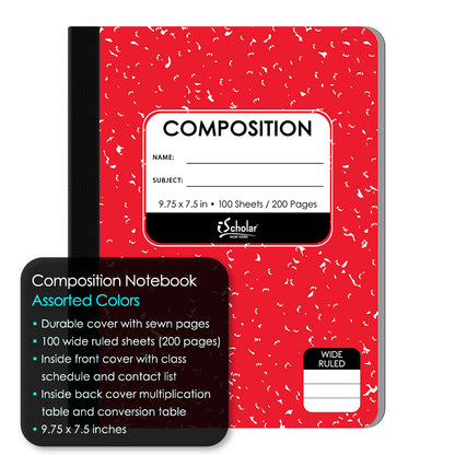 Asst. Color Composition Notebook Wide Ruled 9.75 x 7.5in 100 Sheets 18100