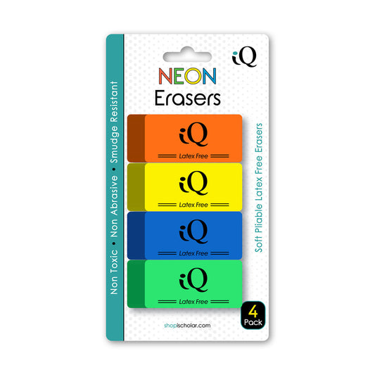 4 Pack iQ NEON Erasers 23574