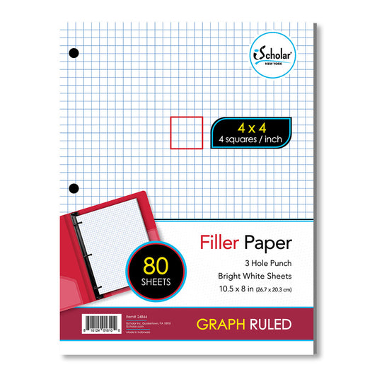 Filler Paper 4 x 4 Graph Ruled 10.5 x 8in 80 Sheets 24844