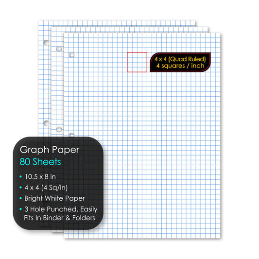 Filler Paper 4 x 4 Graph Ruled 10.5 x 8in 80 Sheets 24844