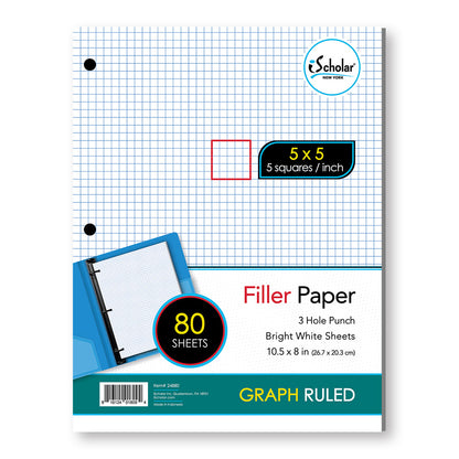 Filler Paper 5 x 5 Graph Ruled 10.5 x 8in 80 Sheets 24880