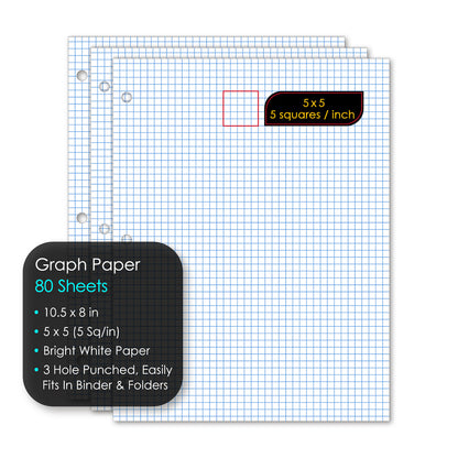 Filler Paper 5 x 5 Graph Ruled 10.5 x 8in 80 Sheets 24880