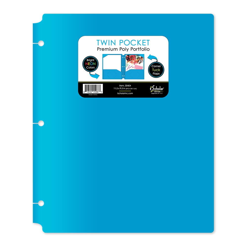 Neon Twin Pocket Poly Portfolio With Hole Punch 30404
