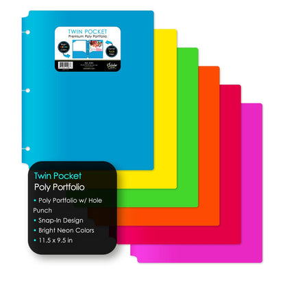 Neon Twin Pocket Poly Portfolio With Hole Punch 30404