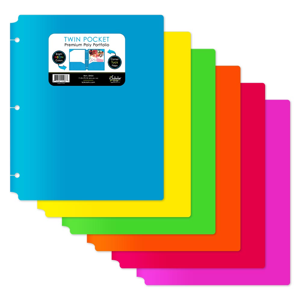 Neon Twin Pocket Poly Portfolio With Hole Punch 30404