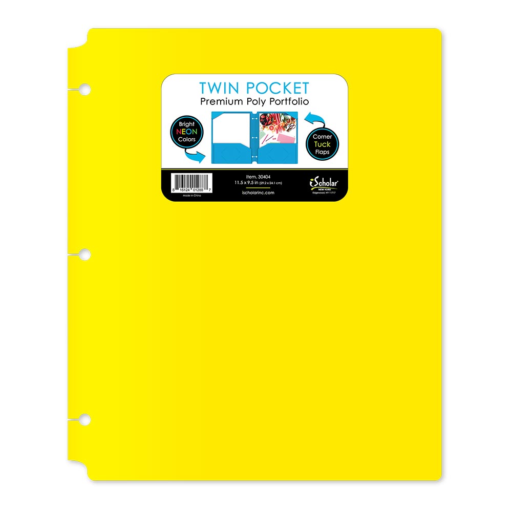 Neon Twin Pocket Poly Portfolio With Hole Punch 30404