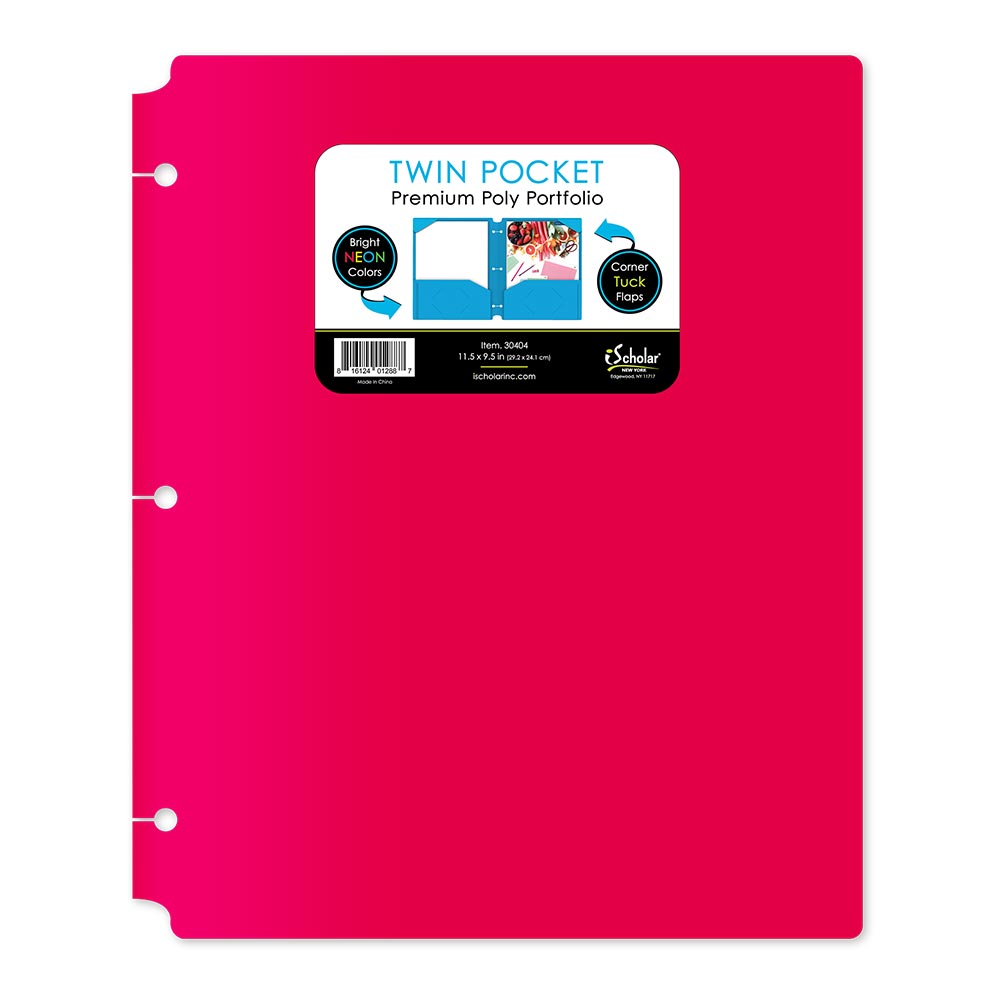 Neon Twin Pocket Poly Portfolio With Hole Punch 30404