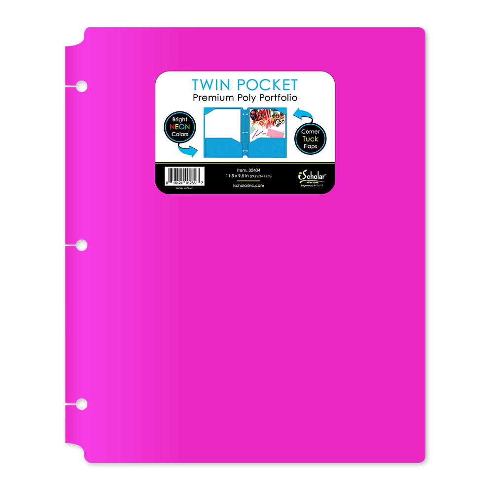 Neon Twin Pocket Poly Portfolio With Hole Punch 30404