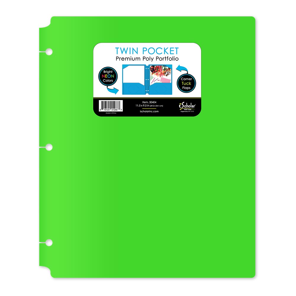 Neon Twin Pocket Poly Portfolio With Hole Punch 30404