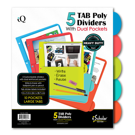 iQ 5 Tab Poly Index Dividers With Pockets 31206