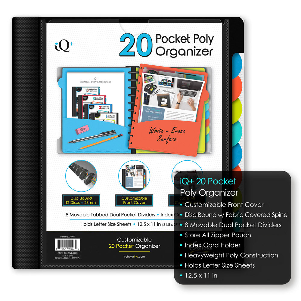 iQ+ 20 Pocket Poly Organizer with Zipper Pouch 34906