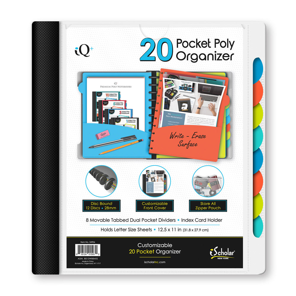 iQ+ 20 Pocket Poly Organizer with Zipper Pouch 34906