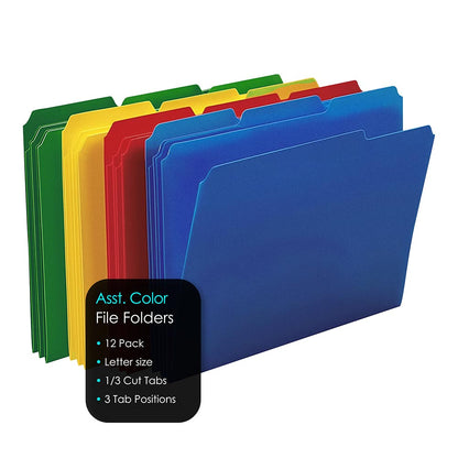 12 Pack Assorted Colors File Folders 38212