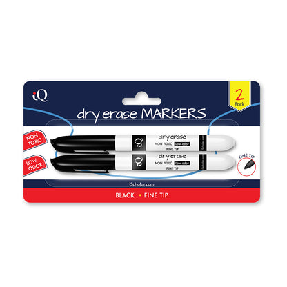 2 Pack iQ Dry Erase Markers Fine Tip  - Pen Style Black 43101