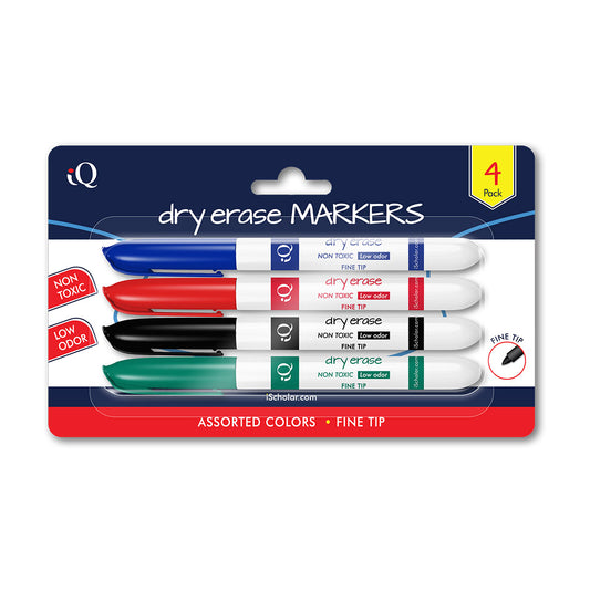 4 Pack iQ Dry Erase Markers Fine Tip - Pen Style  Asst. Colors 43104