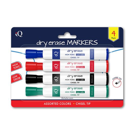 4 Pack iQ Dry Erase Markers Chisel Tip - Tank Style Asst. Colors 43105