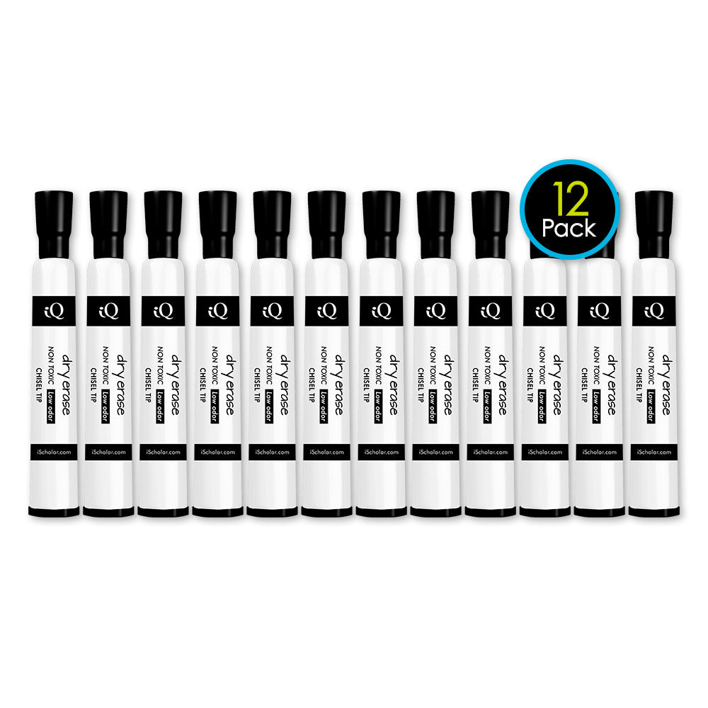 12 Pack iQ Dry Erase Markers Chisel Tip - Tank Style Black 43124